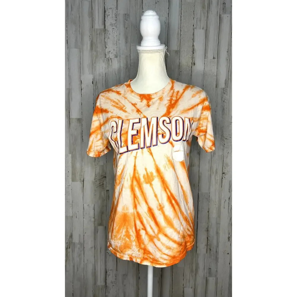 Women's Clemson Tigers Orange Tie-Dye‎ T-Shirt Size Small Short Sleeve Casual